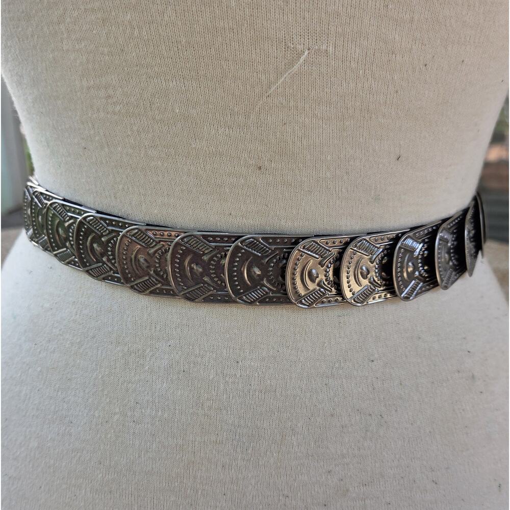 VTG Silver Stretch Belt | Southwestern Concho Western Boho Statement Belt M/L - Picture 5 of 9